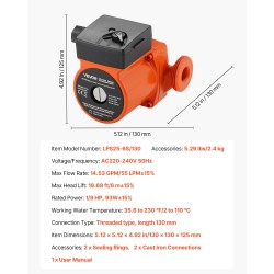 Valurautainen kiertovesipumppu kodin lämmitykseen 55 l/min 3-portainen kierteellinen