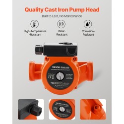 Valurautainen kiertovesipumppu 220–240 V 260 W 110 l/min kierreliitäntä lämmitysjärjestelmiin