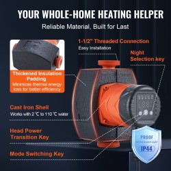 Kiertovesipumppu kuuman veden kierrätykseen valurunkoinen 38 mm kierteinen 50 l/min