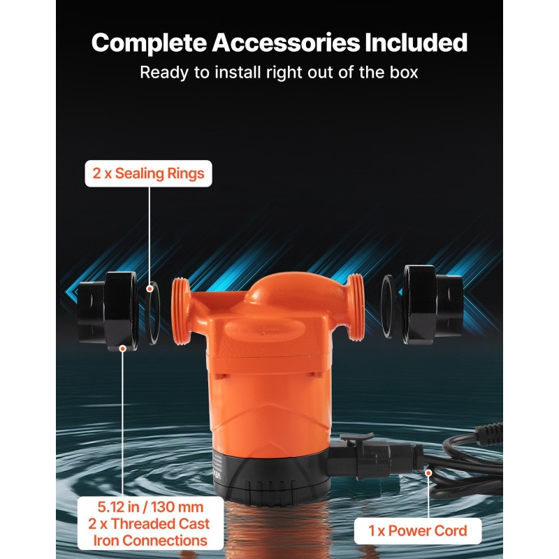 Kiertovesipumppu valurautarunko 58 l/min 6 m nostokorkeus kierreliitäntä takaiskuventtiili kotitalouslämmitykseen