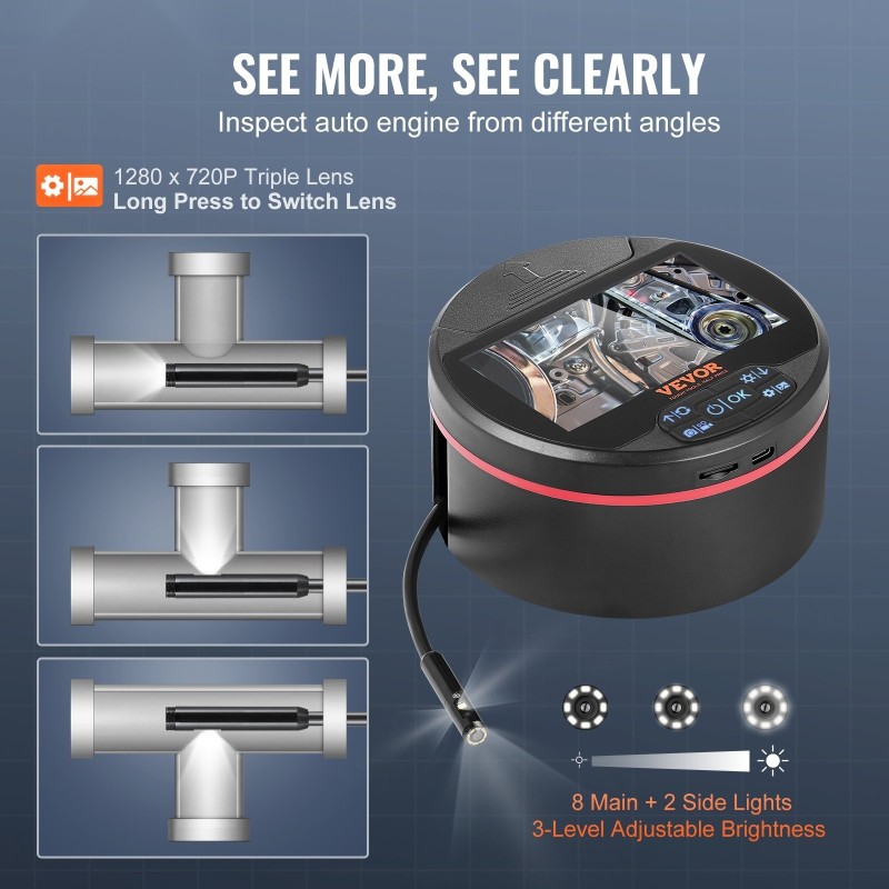 Endoskooppikamera kolmilinsinen 8mm IP67 kamerapää 5m kaapeli 4,3 tuuman IPS-näyttö