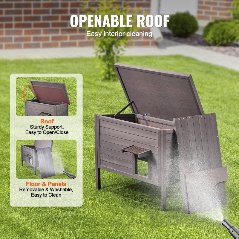 Ulkokissatalo setripuu 870×535×690 mm vaahtoeristetty PVC-oviverhot avattava katto usealle eläimelle