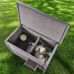 Ulkokissatalo setripuu 870×535×690 mm vaahtoeristetty PVC-oviverhot avattava katto usealle eläimelle