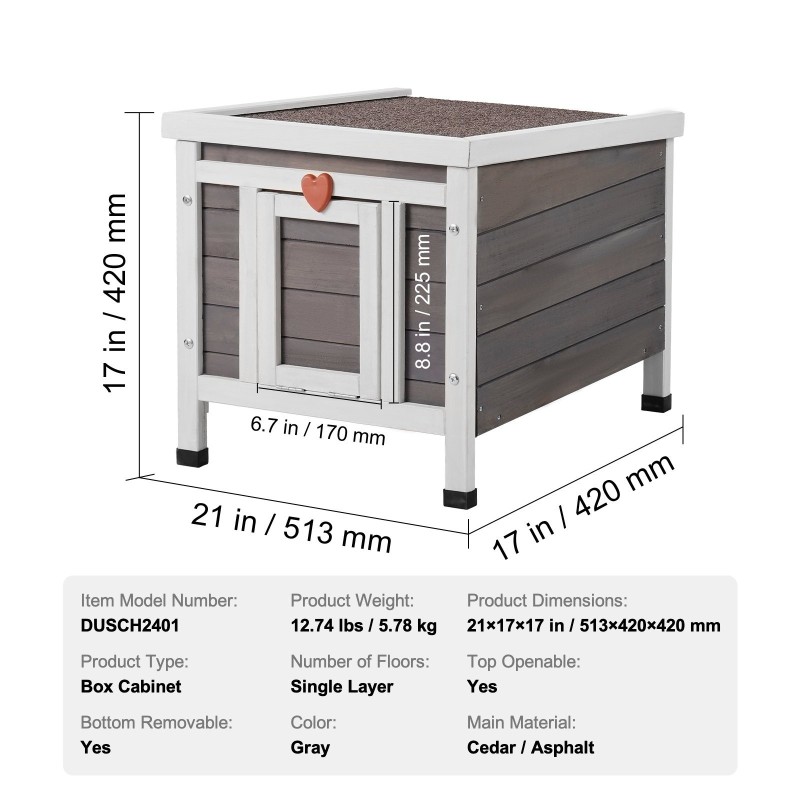 Ulkokissatalo setripuu säänkestävä muoviverhoilla avattavalla yläosalla 51x42x42 cm