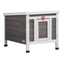 Ulkokissatalo setripuu säänkestävä muoviverhoilla avattavalla yläosalla 51x42x42 cm