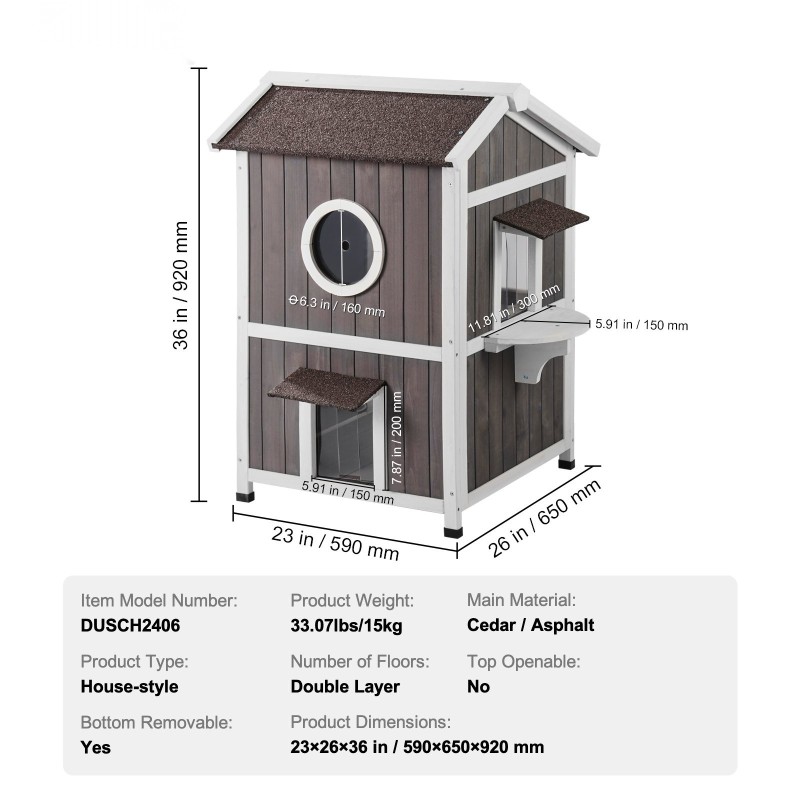 Ulkokissatalo puinen säänkestävä kaksikerroksinen tilava 590×650×920 mm
