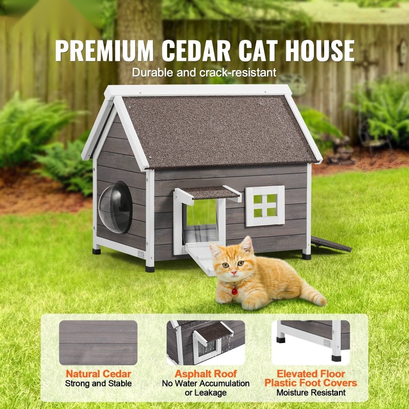 Ulkokissatalo seetripuusta säänkestävä kaksikerroksinen 560x770x670 mm asfalttikatolla