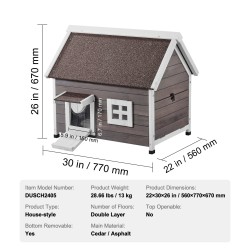 Ulkokissatalo seetripuusta säänkestävä kaksikerroksinen 560x770x670 mm asfalttikatolla