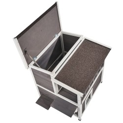 Puinen säänkestävä kaksikerroksinen ulkokissatalo parvekkeella 75x75x82 cm