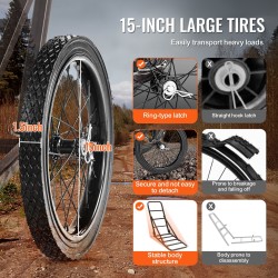 Taittuva riistankuljetusvaunu paksusta seosteräksestä 136 kg kantavuus täyskumirenkailla ergonomisella kahvalla