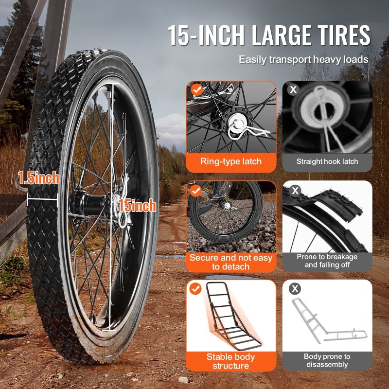 Taittuva riistankuljetusvaunu paksusta seosteräksestä 136 kg kantavuus täyskumirenkailla ergonomisella kahvalla