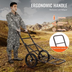 Taittuva riistankuljetusvaunu paksusta seosteräksestä 136 kg kantavuus täyskumirenkailla ergonomisella kahvalla