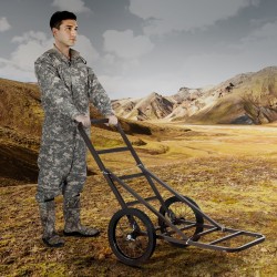 Taittuva riistankuljetusvaunu paksusta seosteräksestä 136 kg kantavuus täyskumirenkailla ergonomisella kahvalla