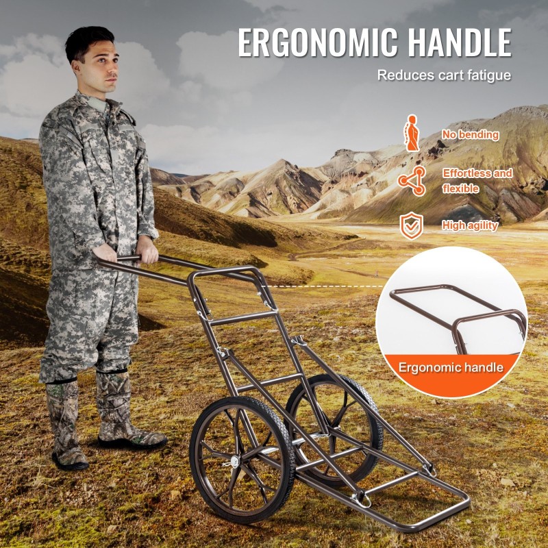 Taittuva riistakärry teräsrunko 227 kg kantavuus 420 mm kumirenkaat ergonominen kahva