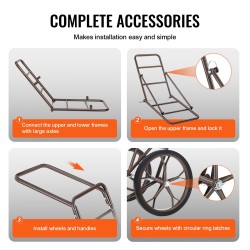 Taittuva riistakärry teräsrunko 227 kg kantavuus 420 mm kumirenkaat ergonominen kahva