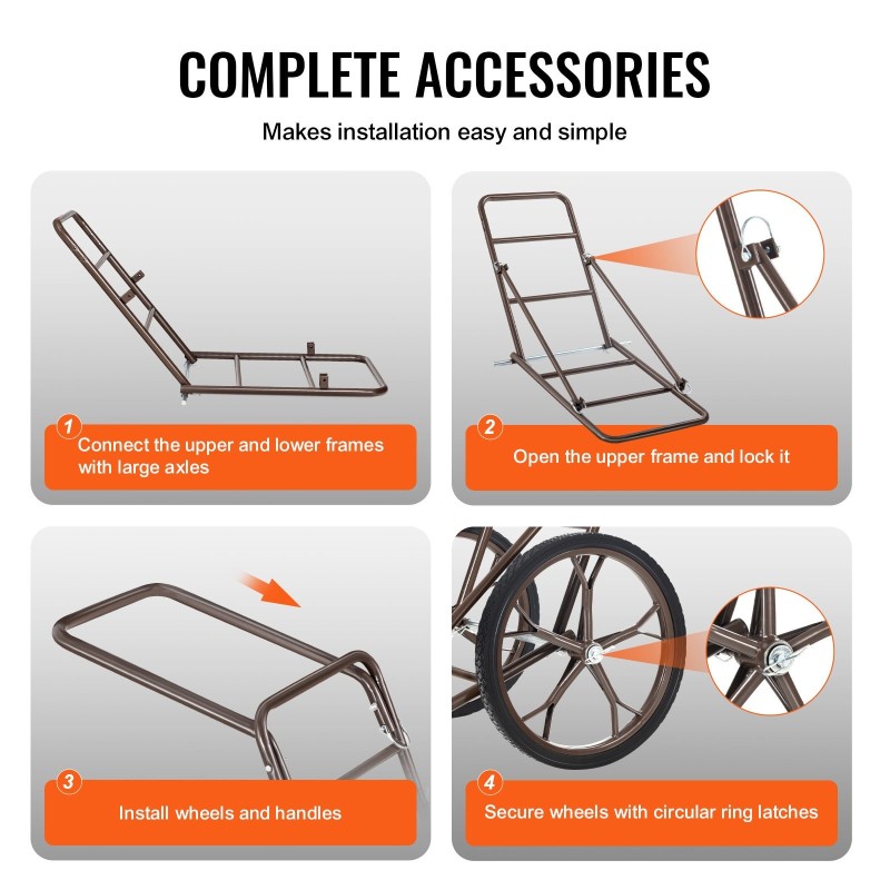 Taittuva riistakärry teräsrunko 227 kg kantavuus 420 mm kumirenkaat ergonominen kahva