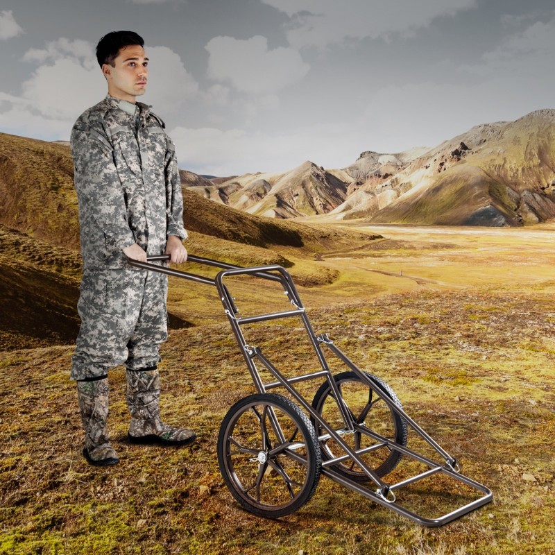 Taittuva riistakärry teräsrunko 227 kg kantavuus 420 mm kumirenkaat ergonominen kahva