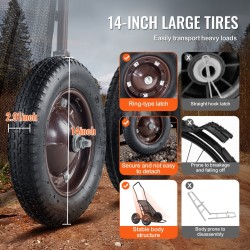 Taittuva riistakärry seosteräksinen runko 227 kilon kantavuus neljä ilmakumirengasta ergonominen kahva