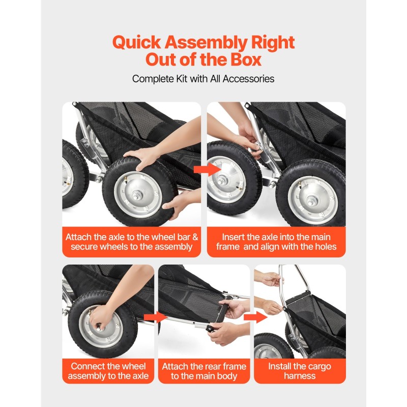 Taittuva metsästyskärry alumiiniseos ja sinkitty teräsrunko 227 kg kantavuus nelirenkaat