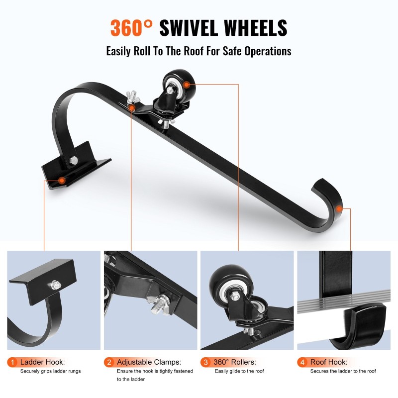 Kattokoukku hiiliteräksinen 2 kpl suurin kantavuus 272,2 kg 360 asteen kääntyvä pyörä