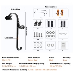 Kattokoukku hiiliteräksinen 2 kpl suurin kantavuus 272,2 kg 360 asteen kääntyvä pyörä