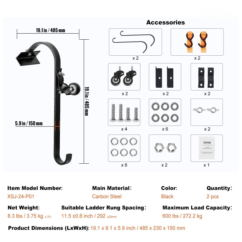 Kattokoukku hiiliteräksinen 2 kpl suurin kantavuus 272,2 kg 360 asteen kääntyvä pyörä