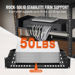 2U telinehylly hiiliteräs 19-tuuman verkkotelineisiin 406 mm syvyys 22,68 kg kantavuus