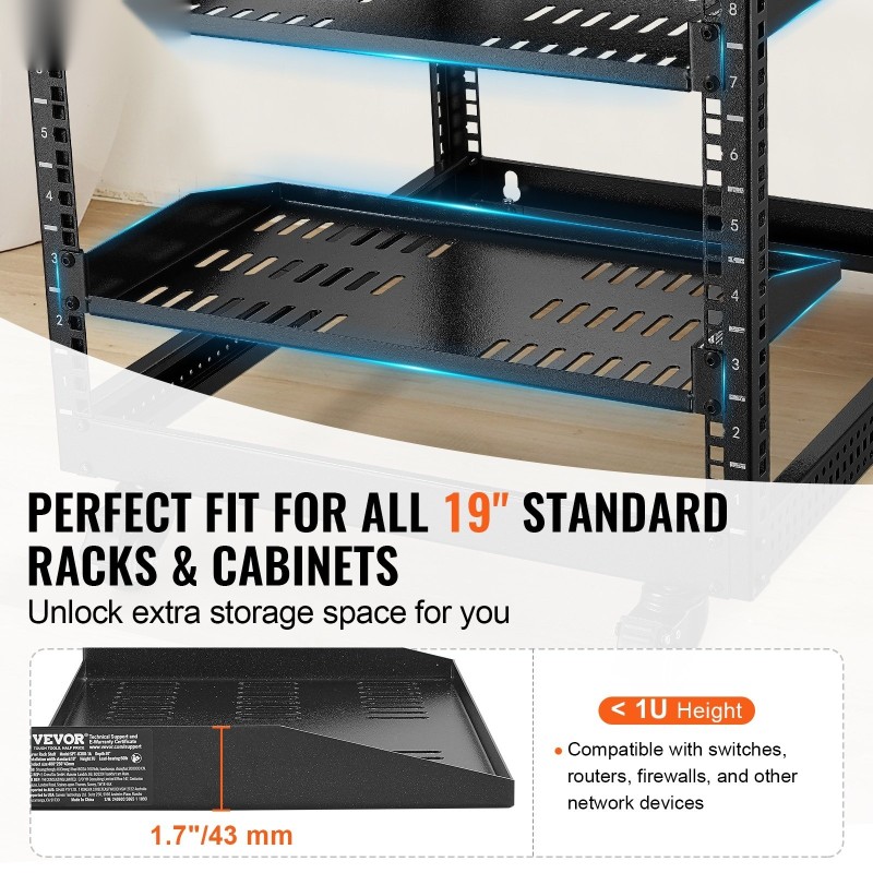 1U palvelinrähylly 2 kpl hiiliteräs 254 mm 19 tuuman 23 kg