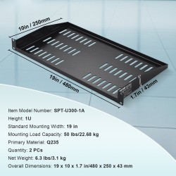 1U palvelinrähylly 2 kpl hiiliteräs 254 mm 19 tuuman 23 kg