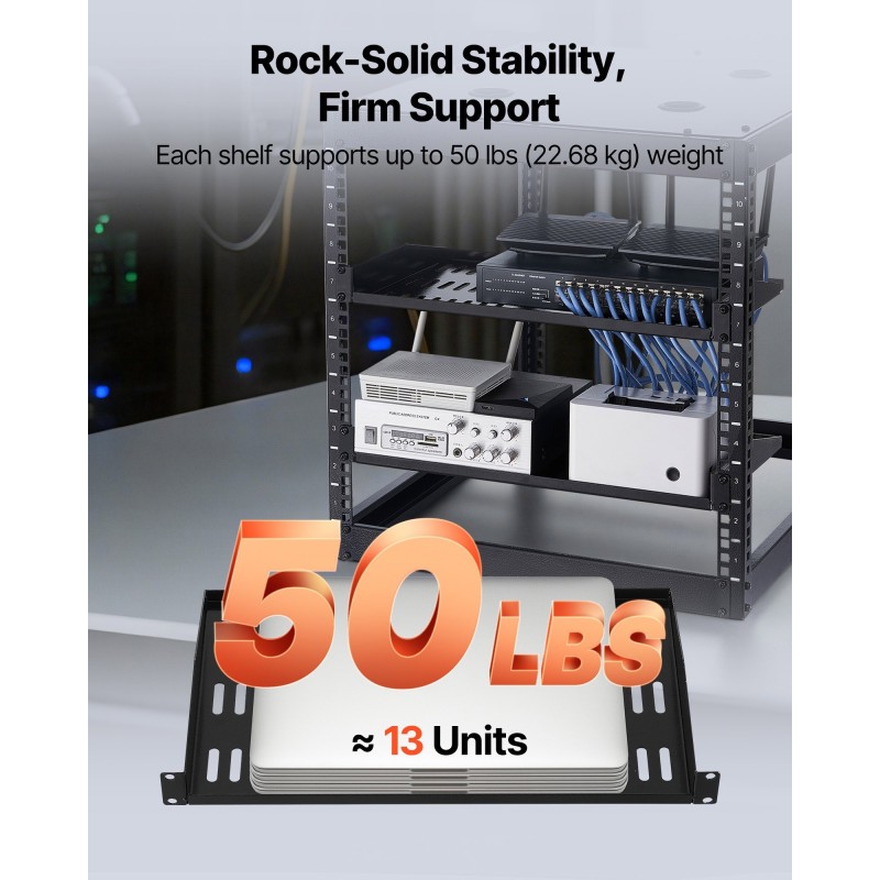 1U räkkihyllysarja 4 kpl hiiliteräs tuuletettu 22,68 kg kantavuus 254 mm syvyys