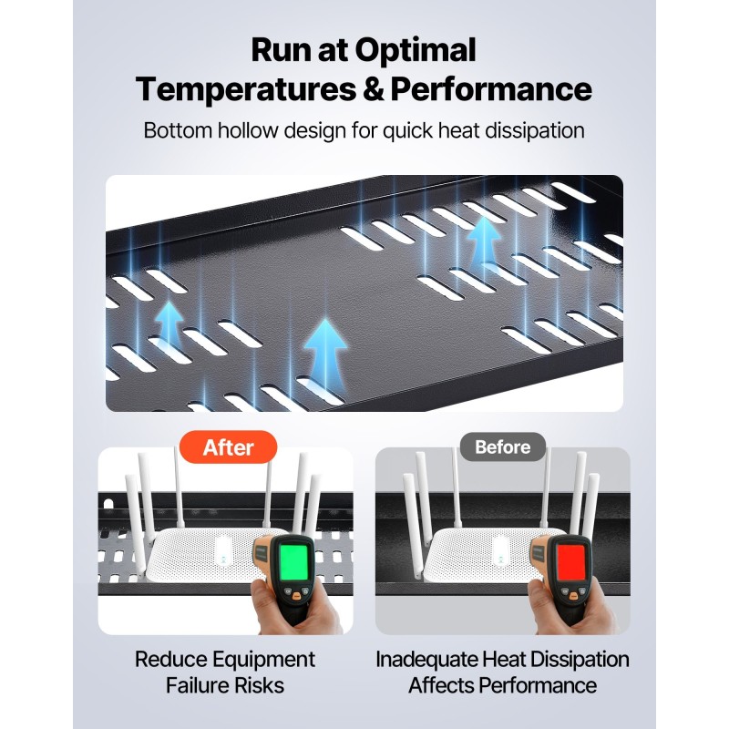 1U räkkihyllysarja 4 kpl hiiliteräs tuuletettu 22,68 kg kantavuus 254 mm syvyys