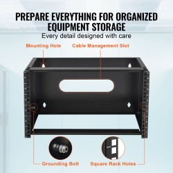 Seinälle asennettava verkkoteline 6U hiiliteräs 19 tuuman 355 mm syvyys