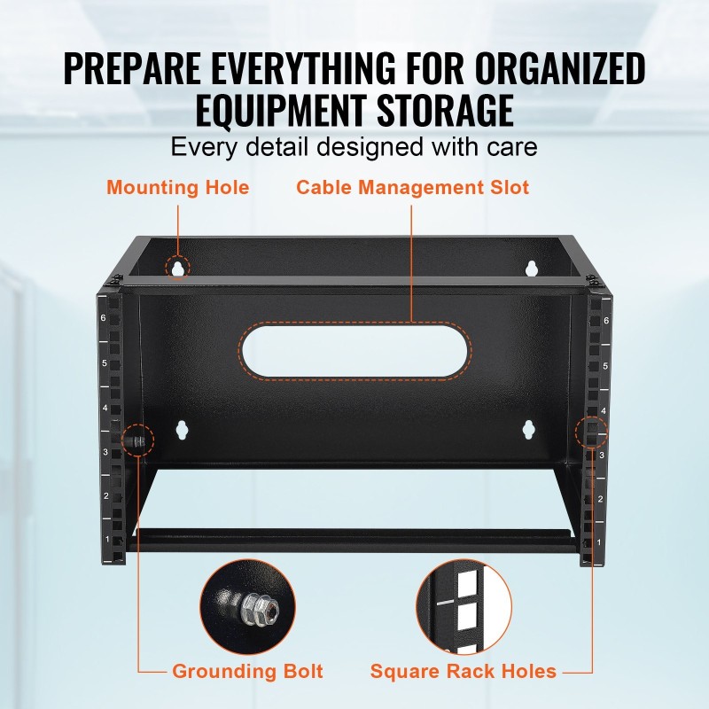 Seinälle asennettava verkkoteline 6U hiiliteräs 19 tuuman 355 mm syvyys