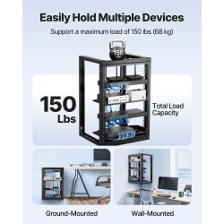 15U seinäkiinnitteinen hiiliteräs verkkoteline 180 asteen ovella 68 kg kantavuus