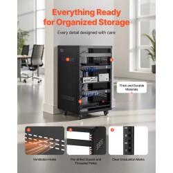 16U avoin audio- ja videoteline hiiliterästä 90,7 kg kantavuus lukittavat pyörät