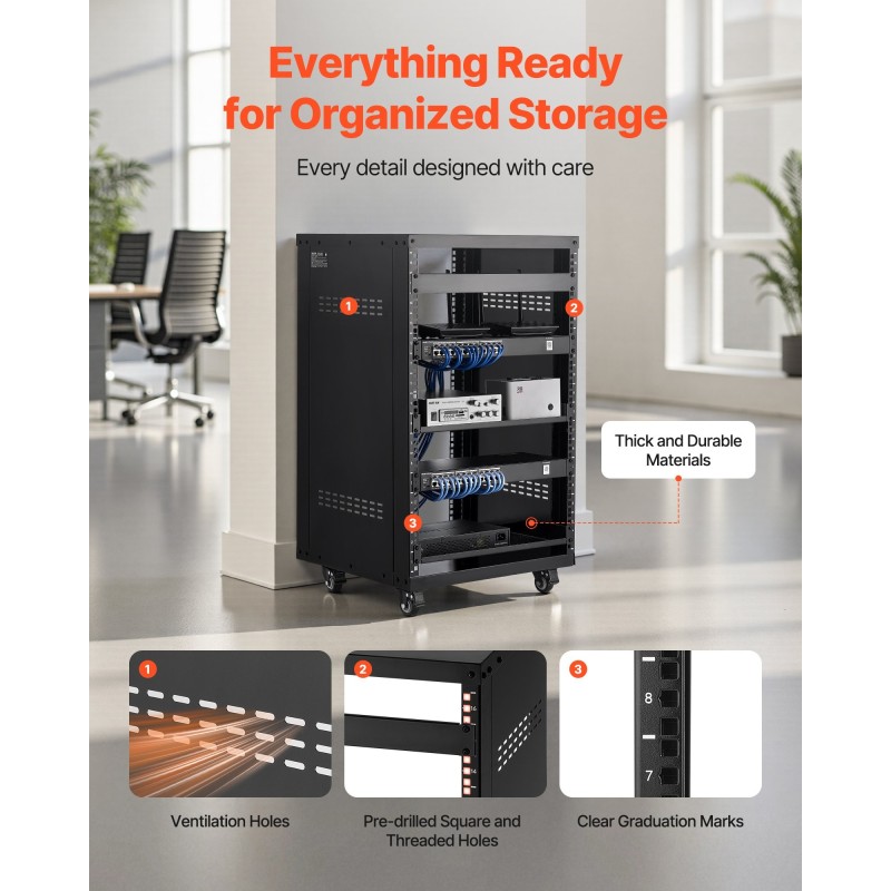 16U avoin audio- ja videoteline hiiliterästä 90,7 kg kantavuus lukittavat pyörät