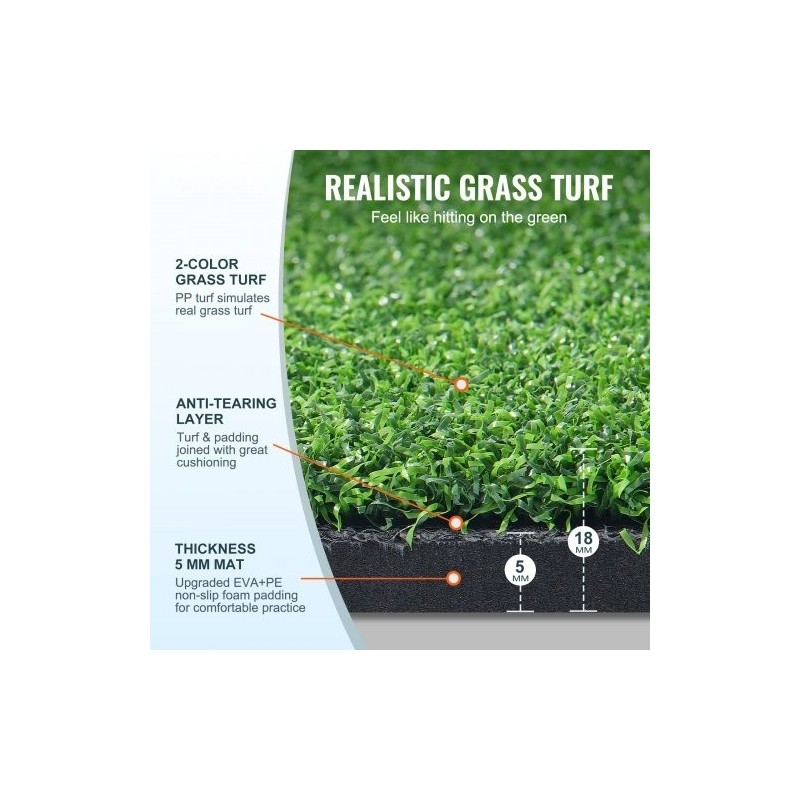 Golf-lyöntimatto kaksivärinen PP-nurmi 5x4ft EVA+PE-pohja 10 palloa ja tiitä
