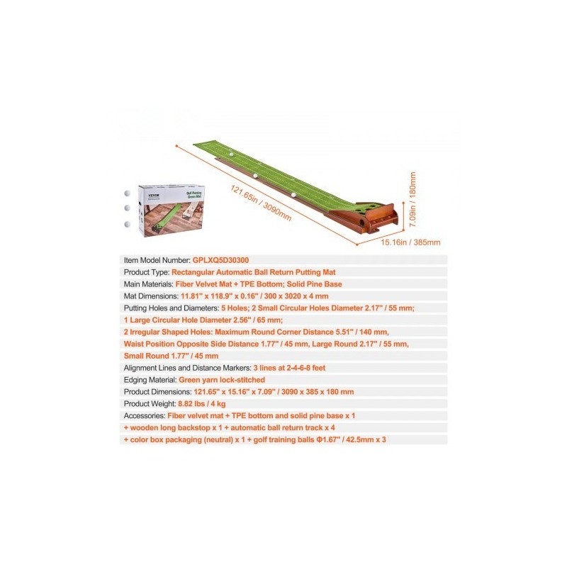 Puttausmatto kuitusamettipinta liukuestepohja 3020 mm 5 reikää 3 palloa sisäkäyttöön