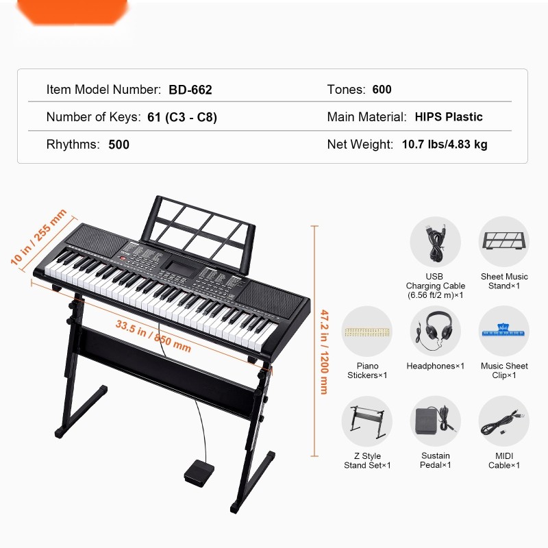 61-koskettiminen digitaalinen kosketinsoitin valaistuilla koskettimilla sisäänrakennetuilla kaiuttimilla säädettävällä