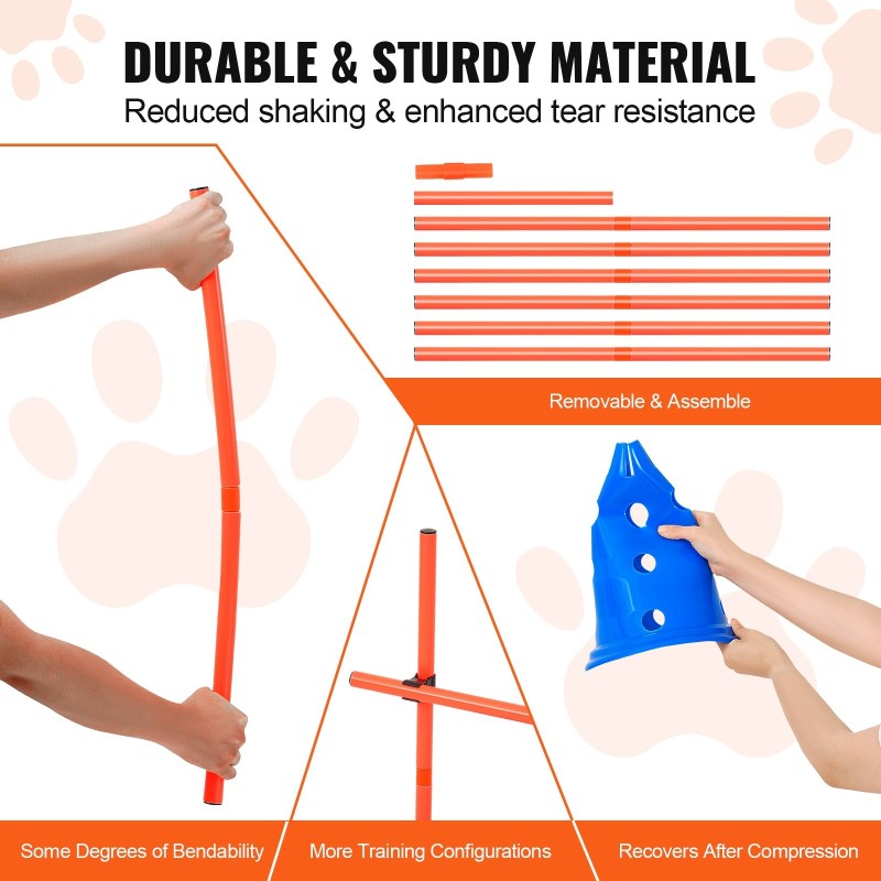 Koirien agilityhyppysetti PVC-muovinen 12 kartiota 12 hyppytankoa 36 cm