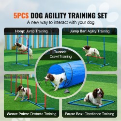 Koiran agility-setti PVC-muovinen 5-osainen säädettävät hyppyesteet 6 pujottelukeppiä tunneli