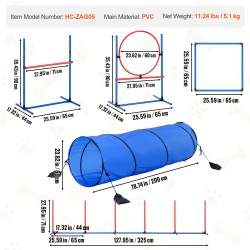 Koiran agility-setti PVC-muovinen 5-osainen säädettävät hyppyesteet 6 pujottelukeppiä tunneli
