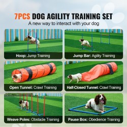 Koiran agilitysetti 7-osainen PVC säädettävät esteet 6 pujottelukeppiä 2 tunnelia 3 kantolaukkua