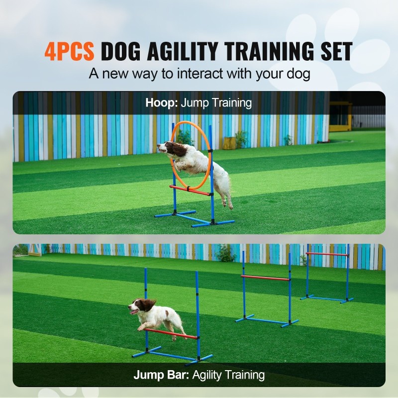 Koiran agilityharjoittelusetti muoviset säädettävät hypyt rengashyppy säilytyspussilla sisä- ja ulkokäyttöön