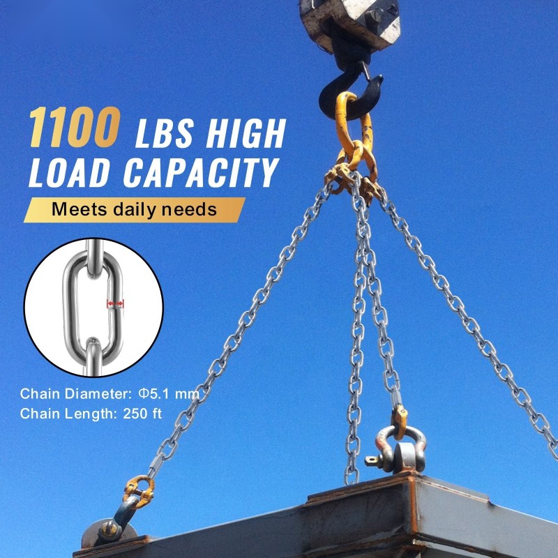 Kelaketju galvanoitu hiiliteräs 5,1 mm 76,2 m 498 kg sisältää kaksi pikalukkoa