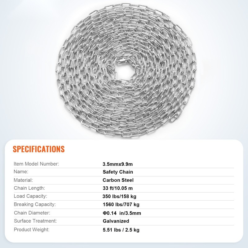 Kelaketju hiiliteräs galvanoitu 3,5 mm 10,05 m 158 kg 2 pikalukkoa
