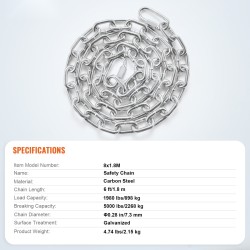 Coil-ketju sinkitty hiiliteräs 1,8 m 7,3 mm 898 kg kahdella pikalukolla