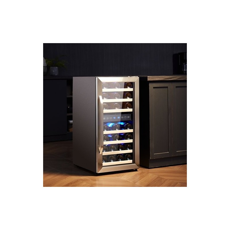 Vapaasti seisova viinikaappi 33 pullon kaksoisalueinen lämpötilansäätö karkaistu lasi kosketusnäyttö
