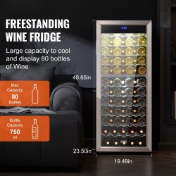 Vapaasti seisova kaksialueinen viinikaappi kahdeksankymmentä pulloa peililasiovella UV-suojalla puuhyllyillä