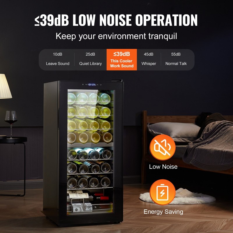 Viinikaappi kaksivyöhykkeinen vapaasti seisova 32 pullolle elektroninen ohjaus karkaistu lasi UV-suojattu